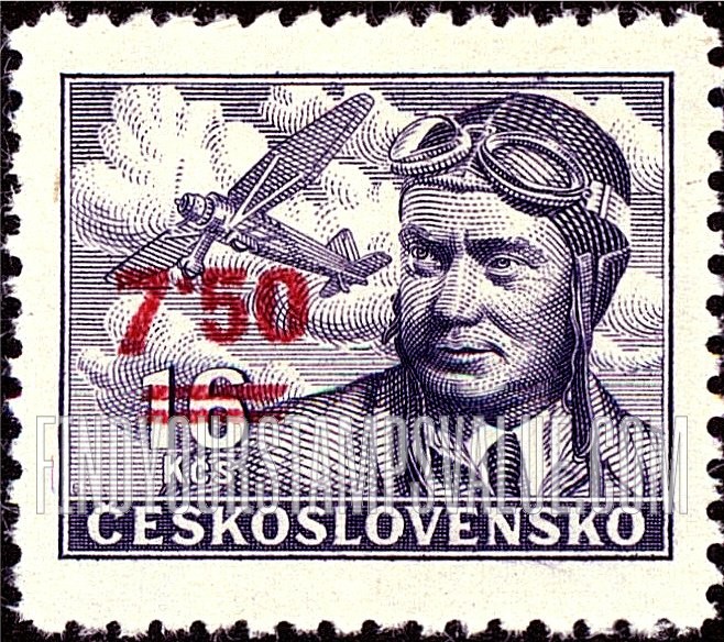 FindYourStampsValue: AIR POST STAMPS - Captain Frantisek Novak: Surcharged with New Value and Bars in Various Colors