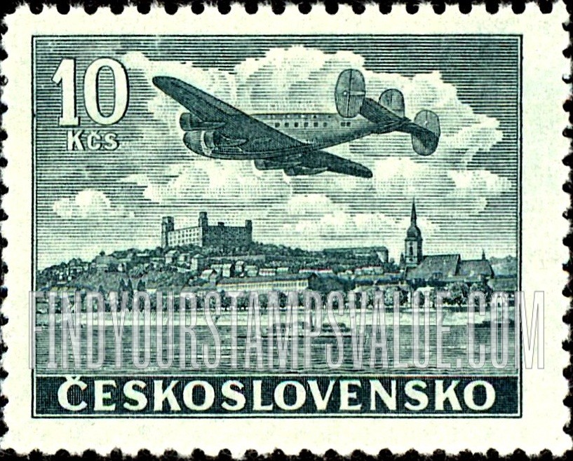 FindYourStampsValue: AIR POST STAMPS - Plane over Bratislava Castle