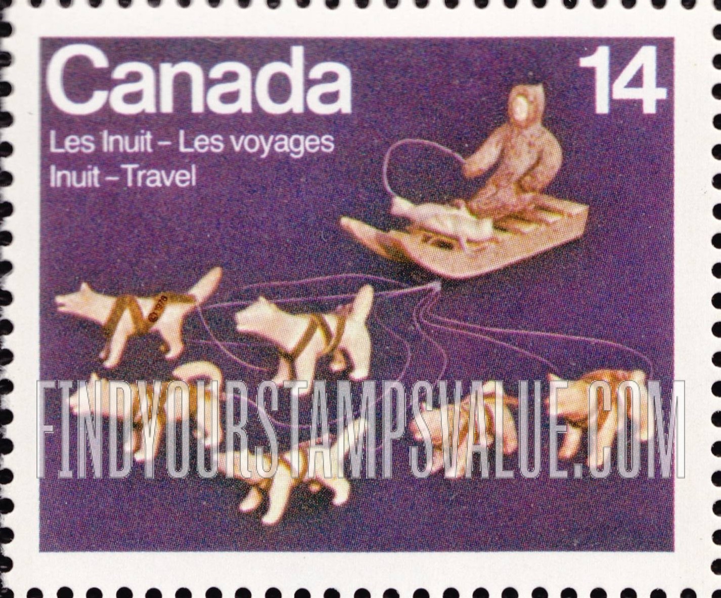 FindYourStampsValue: Dogteam and sled, ivory sculpture by Abraham Kingmeatook