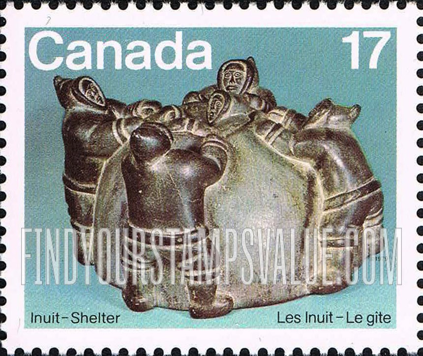 FindYourStampsValue: Eskimos Building Igloo, by Abraham of Povungnituk