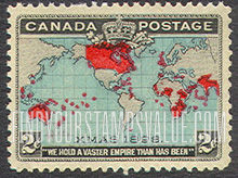 FindYourStampsValue: Imperial Penny Postage Issue: Map of British Empire on Mercator Projection