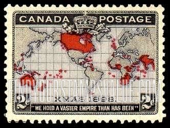 FindYourStampsValue: Imperial Penny Postage Issue: Map of British Empire on Mercator Projection