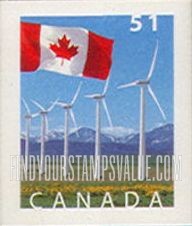FindYourStampsValue: Flag and Windmills, Pincher Creek, Alberta