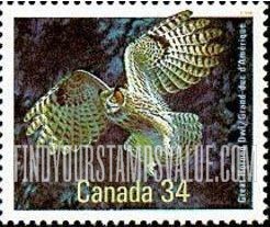 FindYourStampsValue: Indigenous Birds: Great horned owl