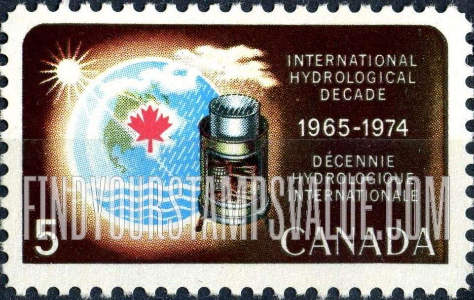 FindYourStampsValue: Weighing Rain Gauge, World Map and Maple Leaf