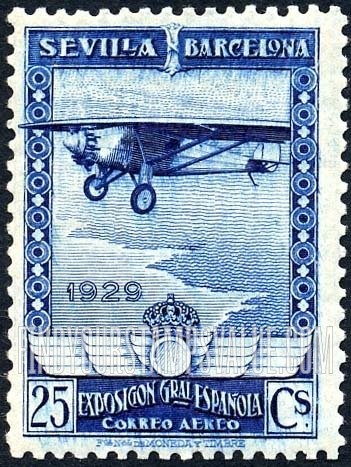 FindYourStampsValue: Air Post: Seville-Barcelona Exposition, “Spirit of St. Louis” over Coast of Europe