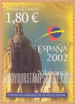 FindYourStampsValue: España 2002 Youth Philatelic Exhibition, Salamanca: Emblem and New Cathedral