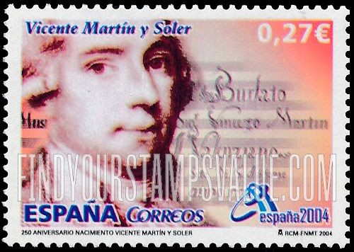 FindYourStampsValue: España 2004 International Philatelic Exhibition. Music: Vicente Martín y Soler (1754-1806), opera composer