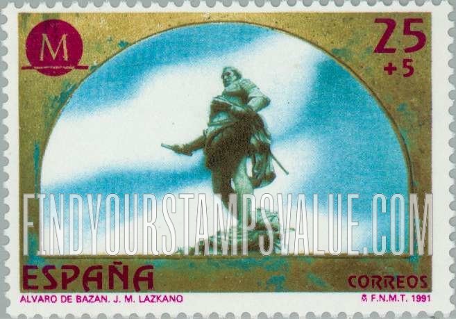 FindYourStampsValue: Semi-Postal: Madrid, European City of Culture, 1992, Statue of Alvaro de Bazan