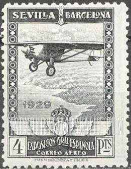 FindYourStampsValue: Air Post: Seville-Barcelona Exposition, “Spirit of St. Louis” over Coast of Europe