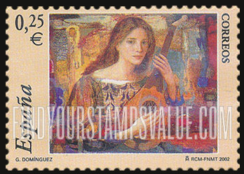 FindYourStampsValue: Paintings With Musical Instruments by Goyo Domínguez