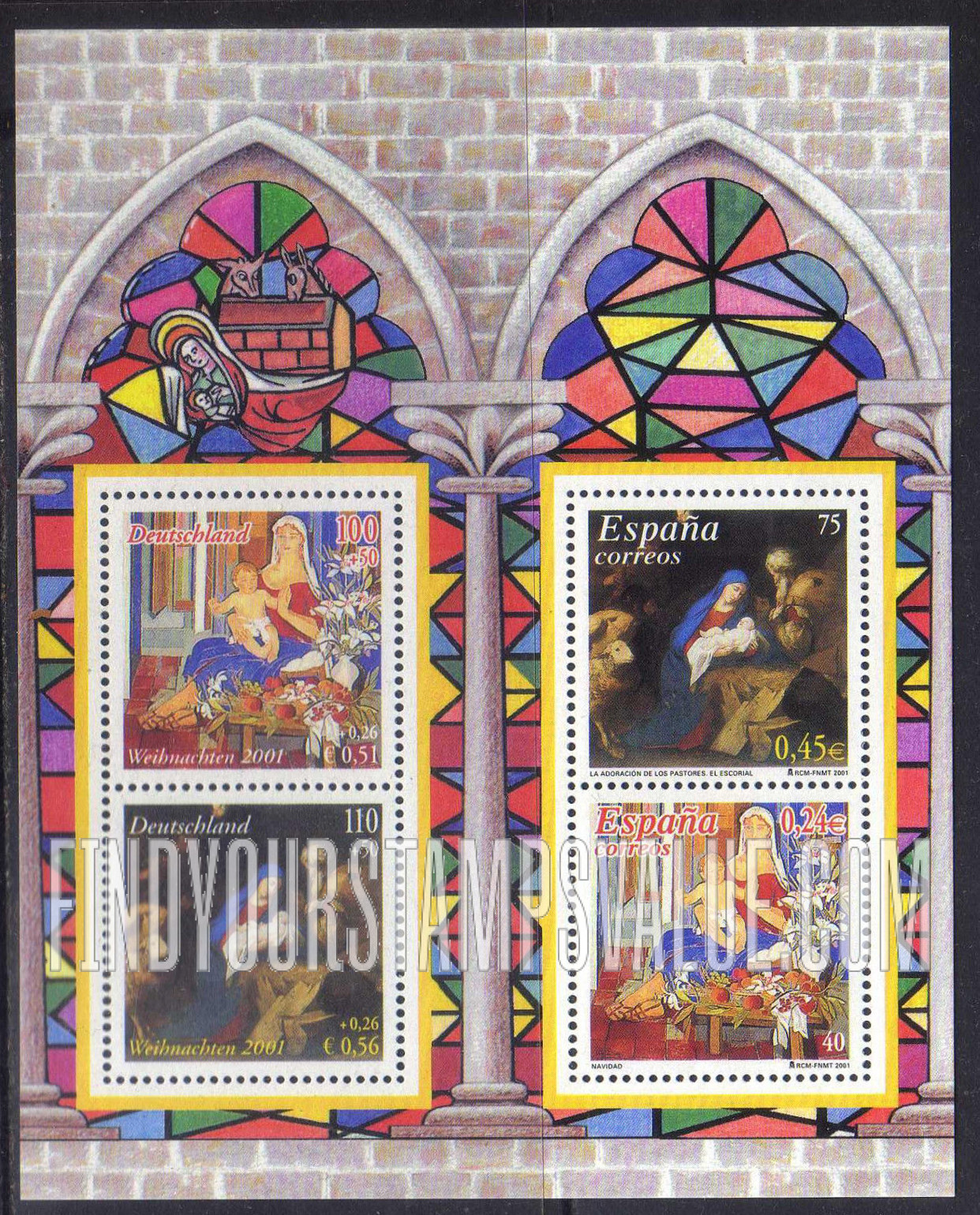 FindYourStampsValue: Christmas: Virgin With Child, by Alfredo Roldan; Adoration of the Shepherds, by José Ribera