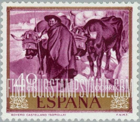FindYourStampsValue: Sorolla Paintings: Oxen and Driver