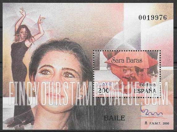 FindYourStampsValue: España 2000 International Philatelic Exhibition, Feet of Sara Baras, dancer: Illustration reduced