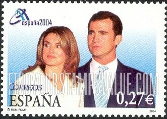 FindYourStampsValue: España 2004 International Philatelic Exhibition. Royalty: Prince Felipe and Letizia Ortiz Rocasolano