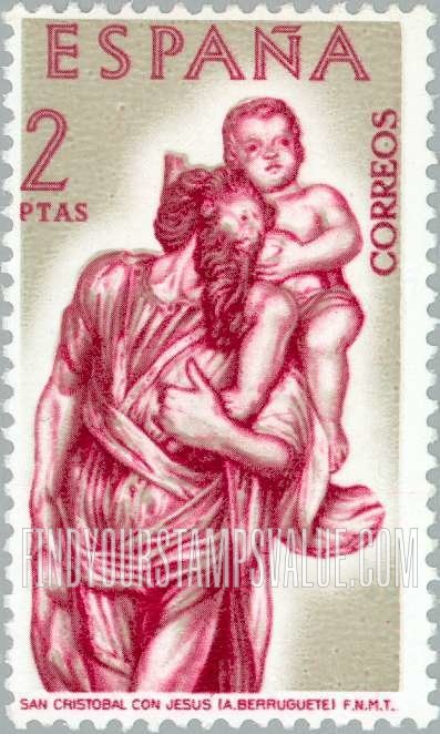 FindYourStampsValue: Berruguete Sculptures: St. Christopher carrying Christ Child