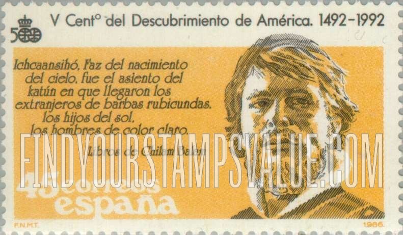 FindYourStampsValue: Discovery of America, 500th Anniversary (in 1992): European, prophesy from Libros de Chilam Balam