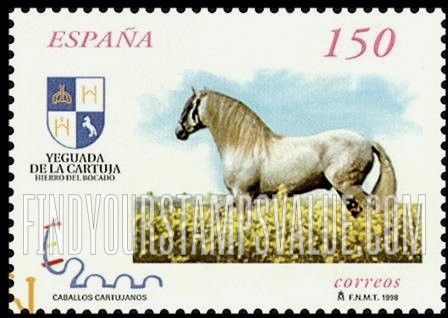 FindYourStampsValue: Carthusian Horses: Adult standing in flowers