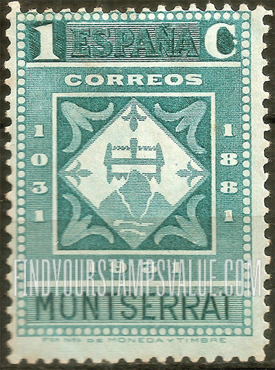 FindYourStampsValue: Symbolical of Montserrat Cut With a Saw