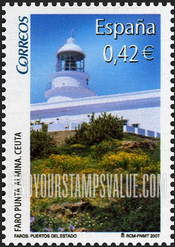 FindYourStampsValue: Lighthouses: Punta Almina Lighthouse, Ceuta