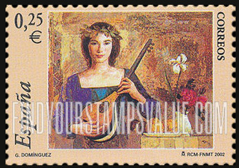 FindYourStampsValue: Paintings With Musical Instruments by Goyo Domínguez