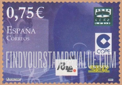 FindYourStampsValue: España 2002 Youth Philatelic Exhibition, Salamanca: Radio, musical notes and logos of Spanish radio stations
