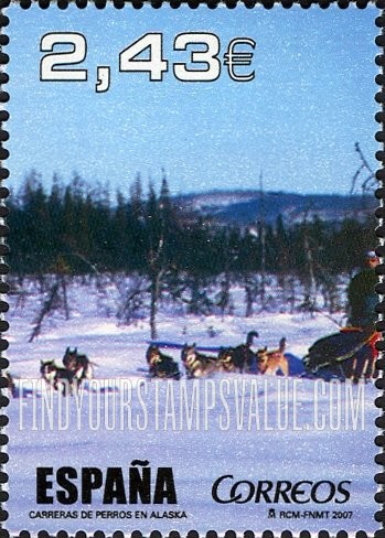 FindYourStampsValue: Scenes From Television Show “Al Filo de lo Imposible”: Iditarod dog sled team