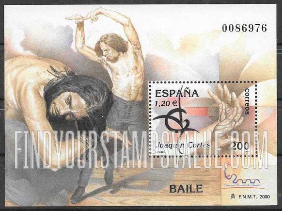 FindYourStampsValue: España 2000 International Philatelic Exhibition, Hands of Joaquín Cortés, dancer: Illustration reduced