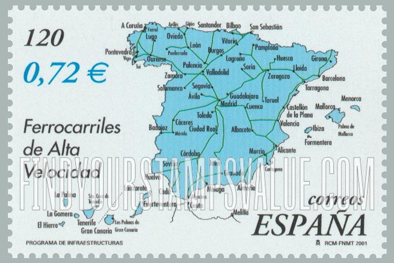 FindYourStampsValue: Ministry of Development, 150th Anniversary: Map showing High-speed train lines