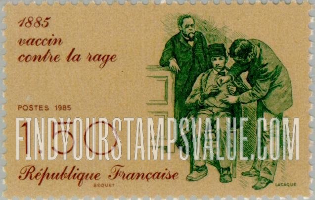 FindYourStampsValue: Rabies Vaccine Centennial: Pasteur inoculating patient