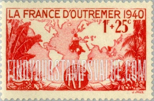 FindYourStampsValue: SEMI-POSTAL - World Map Showing French Possessions