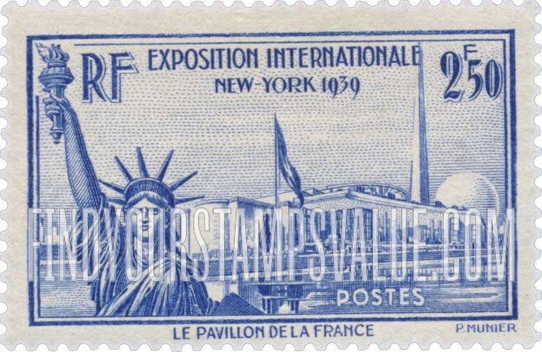 FindYourStampsValue: Statue of Liberty, French Pavilion, Trylon and Perisphere