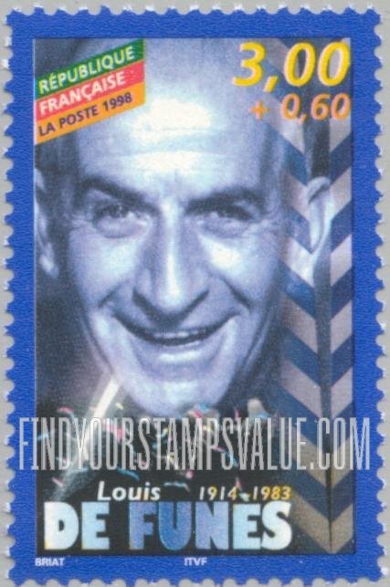 FindYourStampsValue: SEMI-POSTAL - Actors of the French Cinema: Louis de Funés (1914-83)
