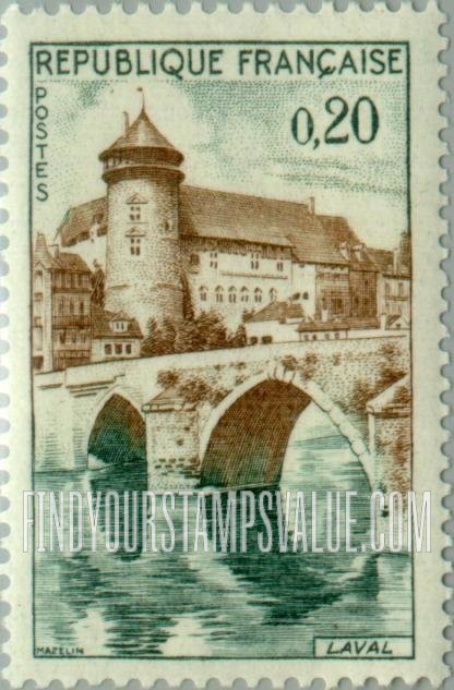 FindYourStampsValue: Chateau and Bridge, Laval, Mayenne