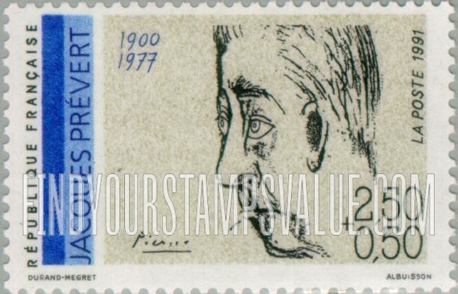 FindYourStampsValue: SEMI-POSTAL - Poets: Jacques Prevert (1900-1977)