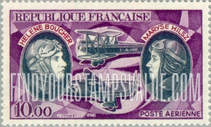 FindYourStampsValue: AIR POST - Hélène Boucher, Maryse Hilsz and Caudron-Renault and Moth-Morane Planes