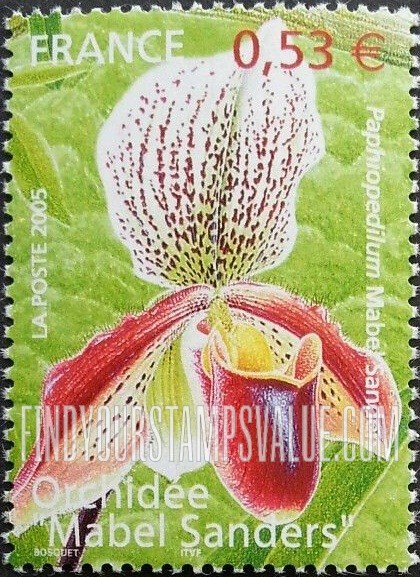 FindYourStampsValue: Orchids:  Paphiopedilum Mabel Sanders