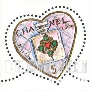 FindYourStampsValue: Hearts Types of 2004-05: Chanel Nomber 5 perfume bottle
