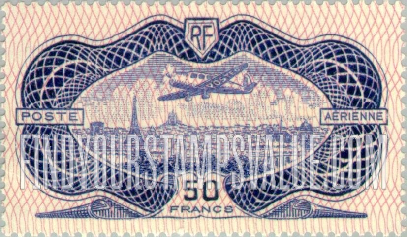 FindYourStampsValue: AIR POST - Monoplane over Paris