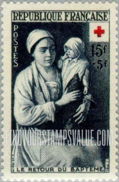 FindYourStampsValue: SEMI-POSTAL - “The Return from Baptism,” by Louis Le Nain