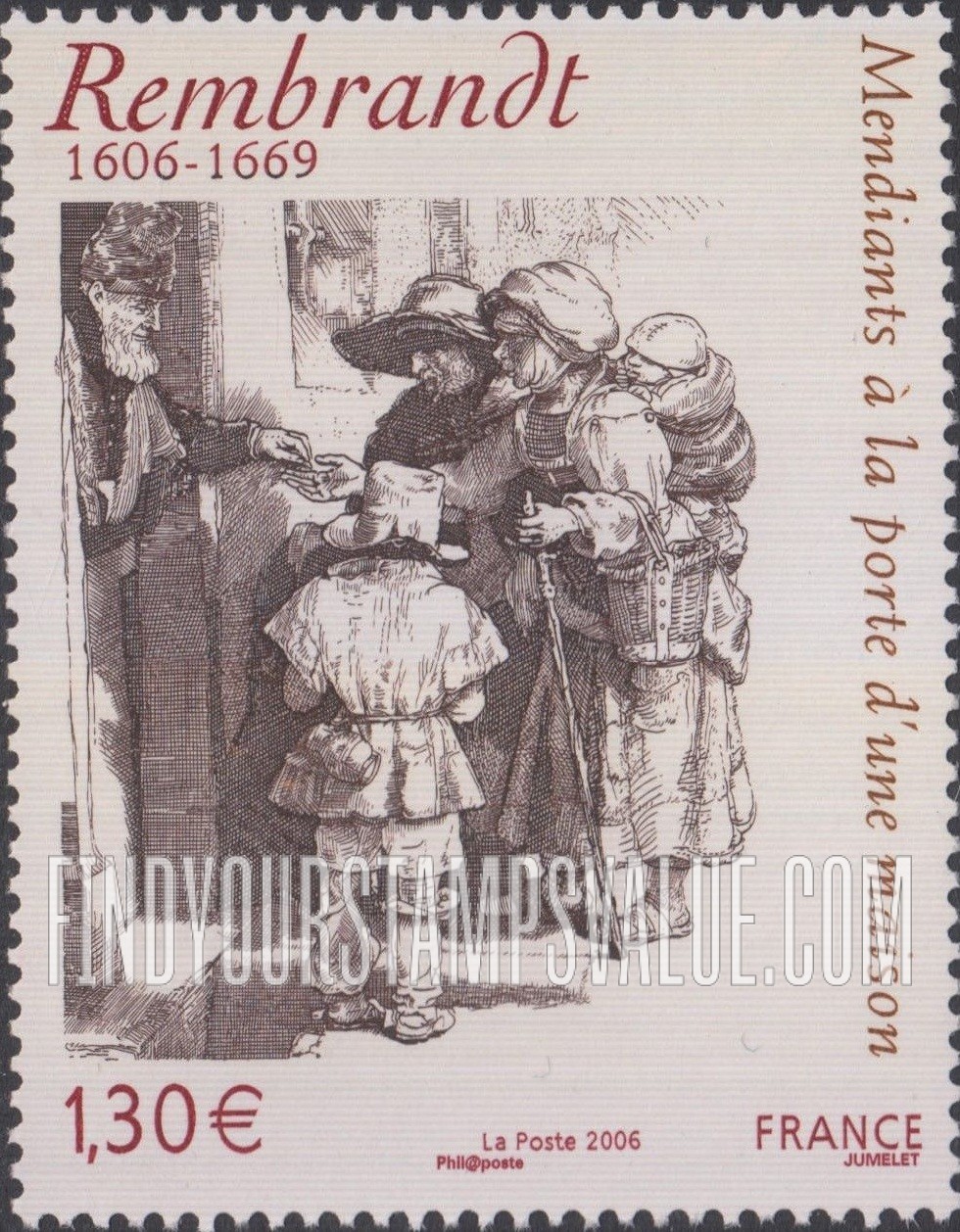 FindYourStampsValue: Art Series: Beggars Receiving Alms at the Door of a House, by Rembrandt