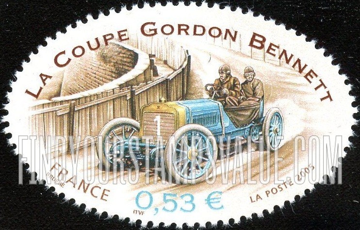 FindYourStampsValue: Gordon Bennett Cup, Centennial:  La Coupe Gordon Bennett (Car Nomber 1 facing left)
