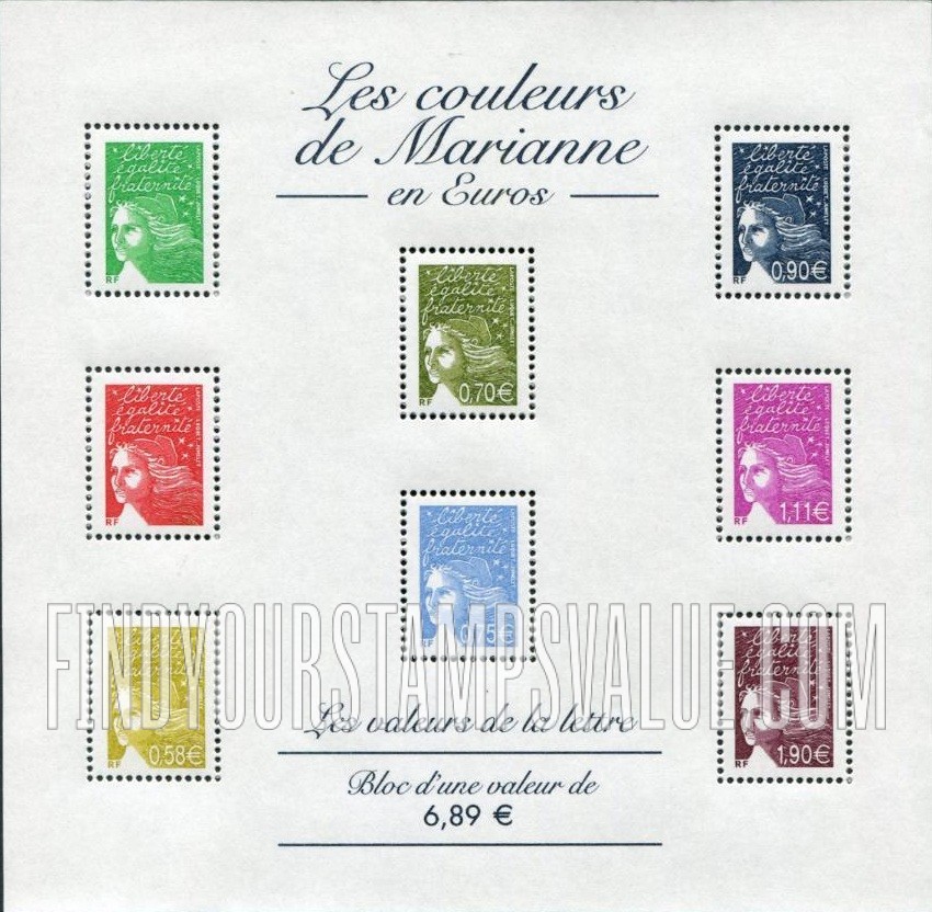 FindYourStampsValue: Marianne With Euro Denominations Type of 2002