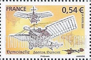FindYourStampsValue: Flying Machines: Alberto Santos-Dumont’s monoplane, “Demoiselle,” horizontal