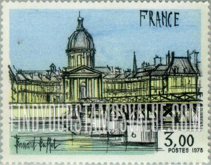 FindYourStampsValue: Institut de France and Pont des Arts, Paris, by Bernard Buffet