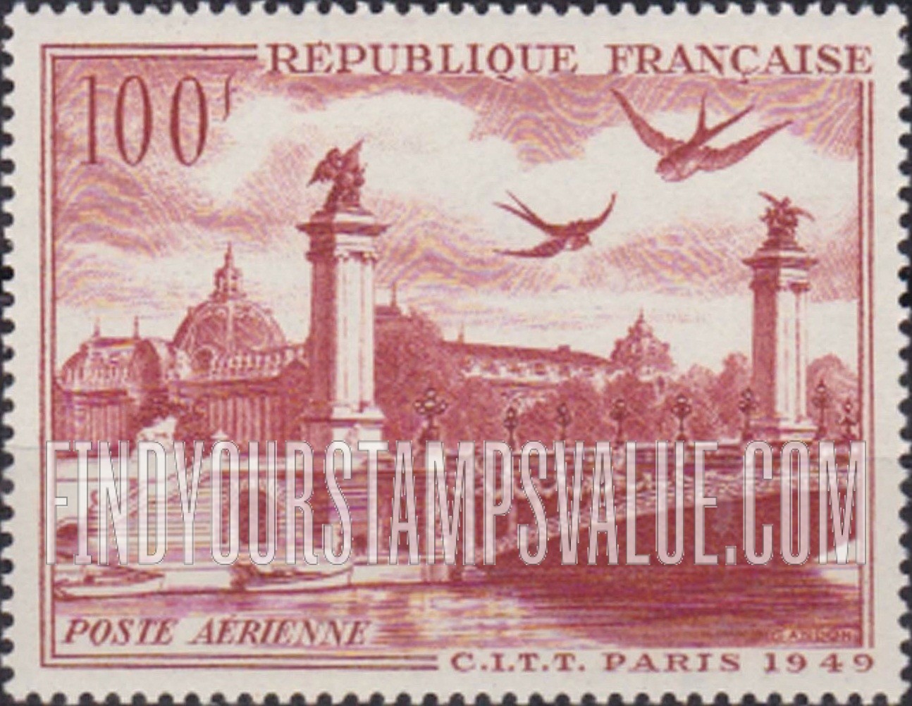 FindYourStampsValue: AIR POST - Alexander III Bridge and Petit Palais, Paris