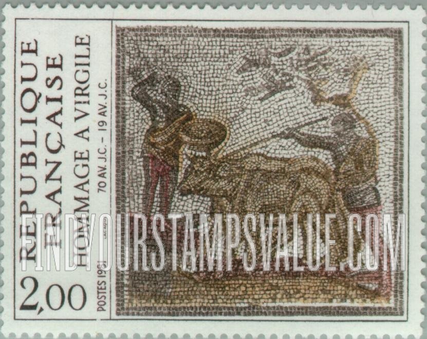FindYourStampsValue: Men Leading Cattle, 2nd Centennial Roman Mosaic