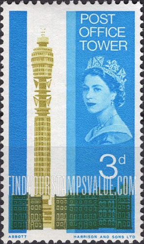 FindYourStampsValue: Great Britain (United Kingdom): Post Office Tower and Georgian Buildings - Tower Shift Left Error