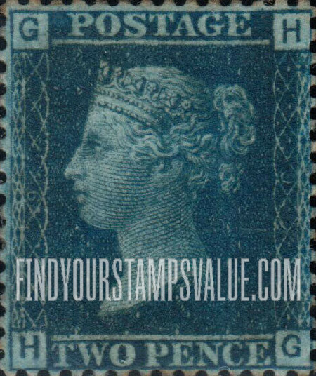 FindYourStampsValue: Great Britain (United Kingdom): Queen Victoria - Two Pence Blue