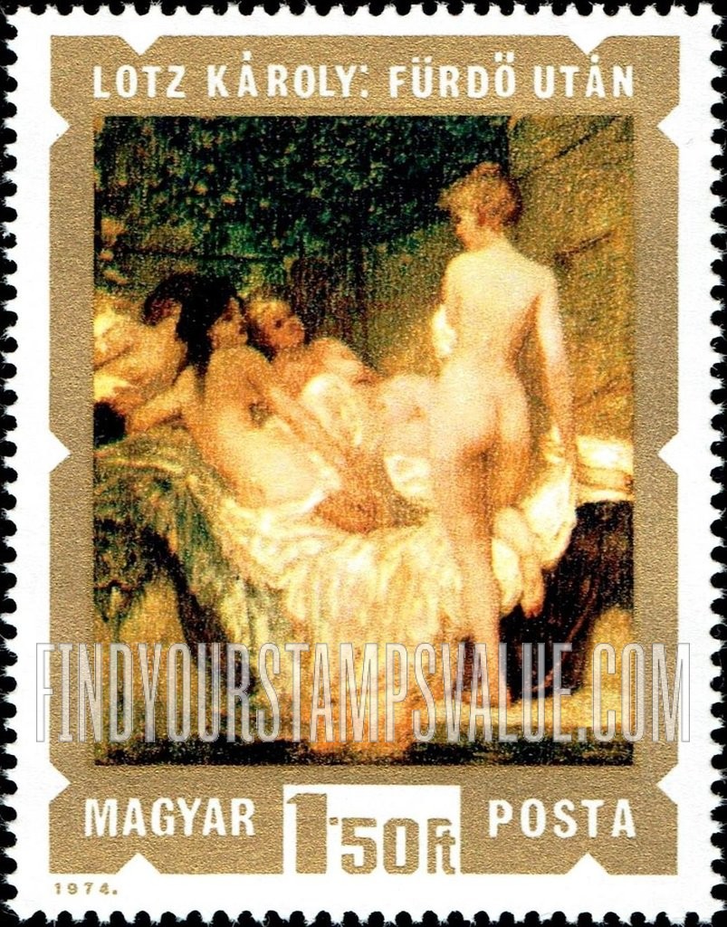 FindYourStampsValue: Paintings of Nudes: After the Bath, by Lotz